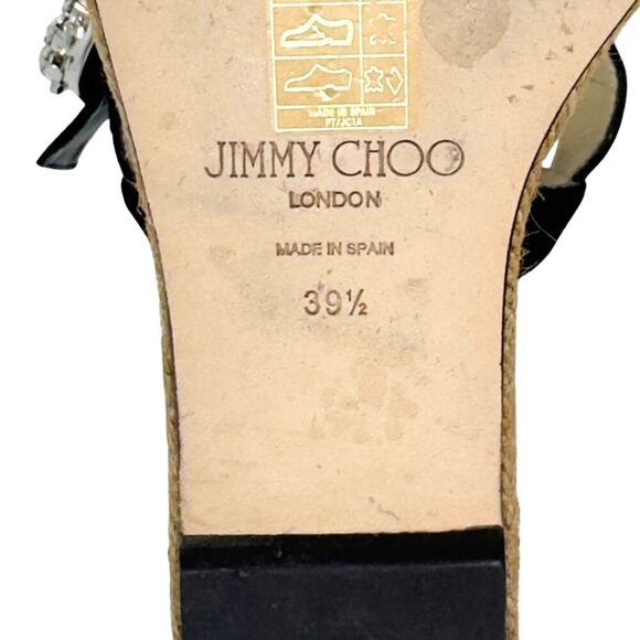 Jimmy Choo Heels Black Crystal Mirabelle Jute Espadrilles Platform Sandals 39.5 - Picture 9 of 11